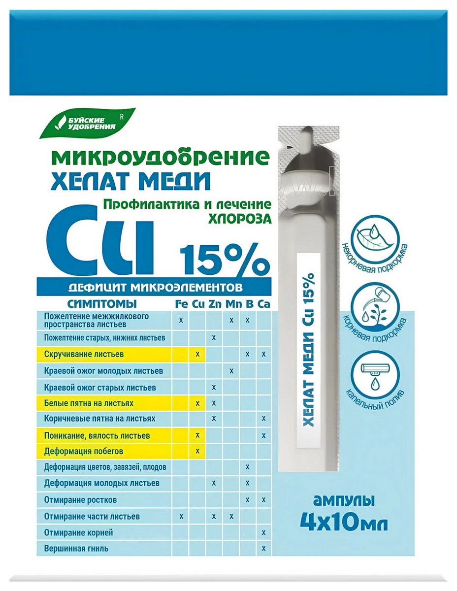 Микроудобрение Хелат меди ампулы, 4х10 мл